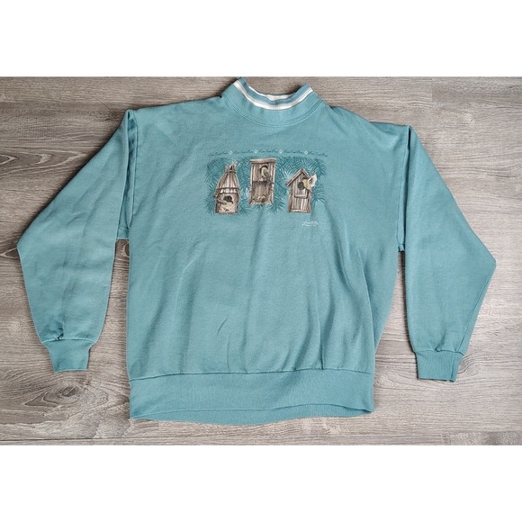 morning sun Sweaters - Vintage Morning Sun Sweatshirt‎ Adult Blue Bird House Crewneck NO SIZE